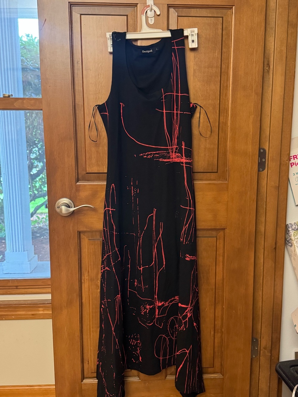 Desigual Black Maxi Dress with Red Abstract Lines